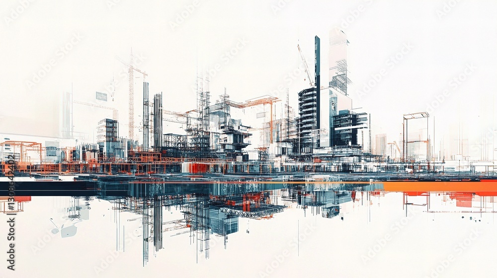 Poster abstract digital design of a cityscape with lines and scale