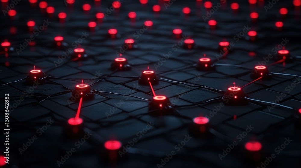 Poster illuminated interconnected nodes abstract concept depicting a futuristic dark network symbolizing di