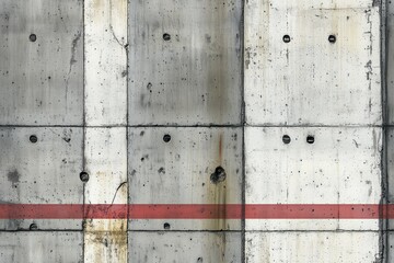 Seamless concrete bunker with industrial military markings textured wall featuring large rectangular panels with visible imperfections, bolts, and a prominent red stripe running.