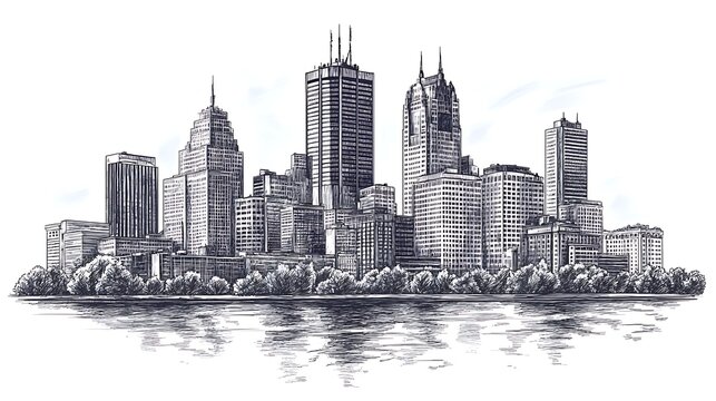 Fototapeta Detroit Skyline Drawing
