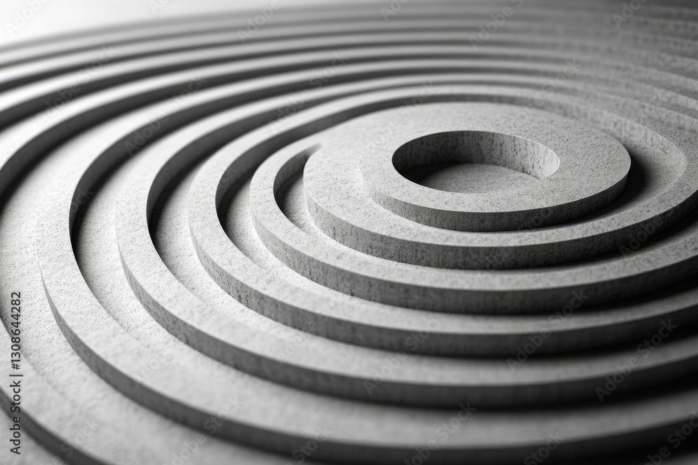 Poster Abstract concentric circles of grey concrete creating a visually captivating depth and texture.