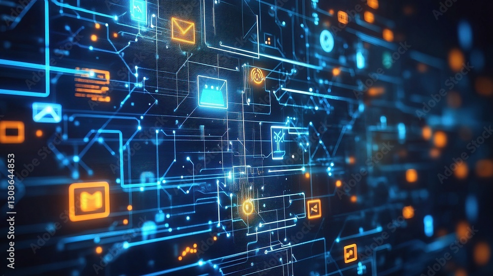 Poster abstract ai circuit board background with techno lines and shapes