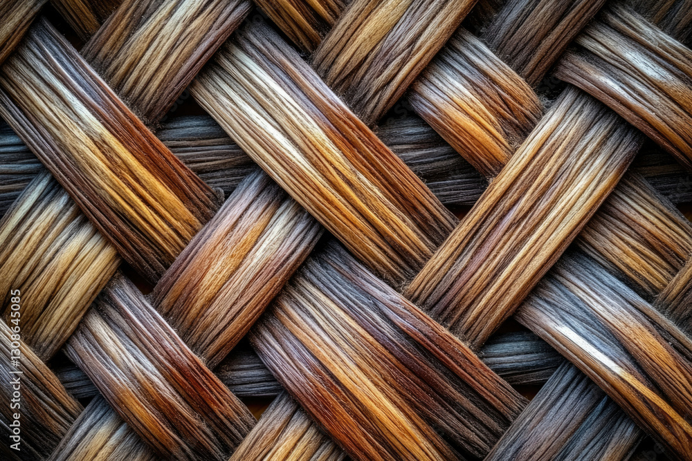 Poster close-up of intricately woven brown and beige strands forming a textured pattern.