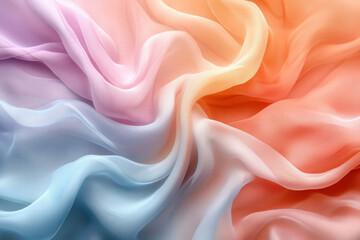 Obraz premium Soft, pastel-colored fabric drapes in elegant waves, showcasing a beautiful ombre effect.