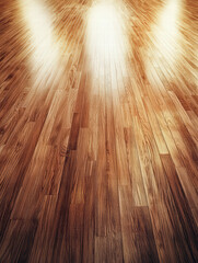 Wooden Floor Elegance: A close-up shot of a polished wooden floor with warm tones, illuminated by the soft glow of overhead lights, exuding an atmosphere of warmth and sophistication.