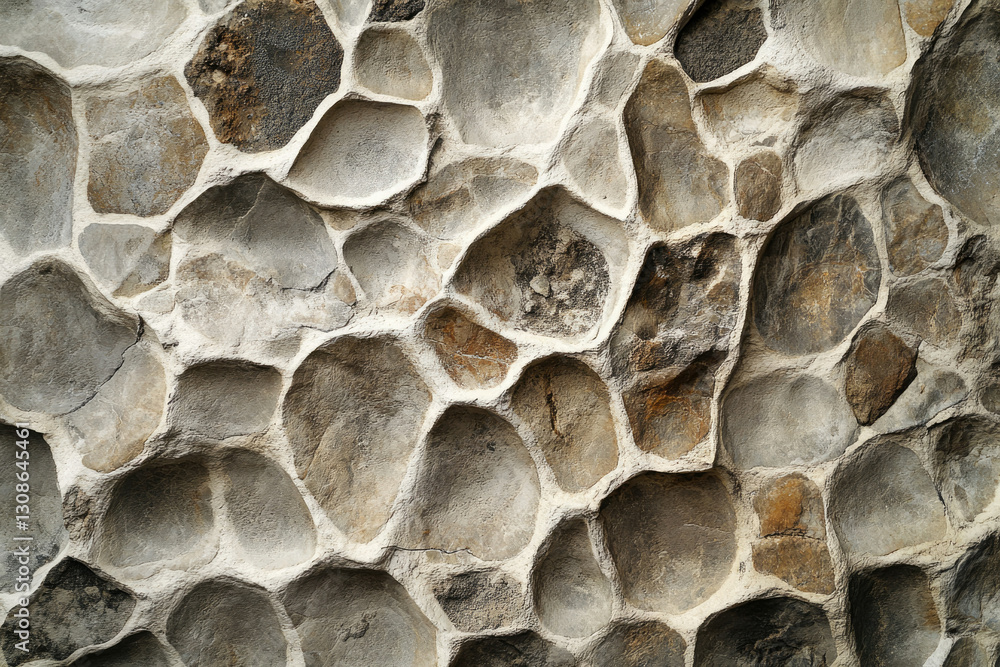 Poster abstract stone wall texture with irregular, rounded shapes and various shades of gray and brown.
