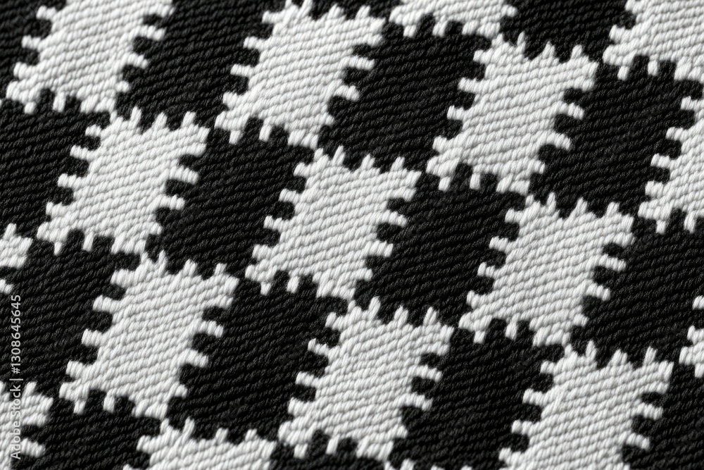 Poster Close-up of a black and white woven fabric with a distinctive checkered pattern.