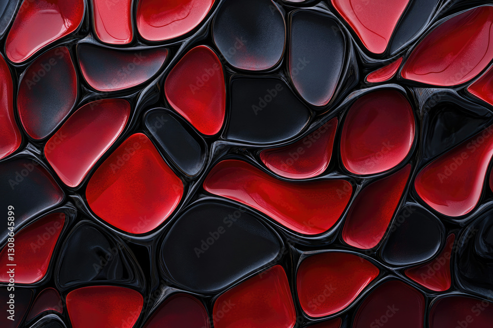 Poster abstract background with glossy red and black organic shapes, resembling a fluid mosaic.