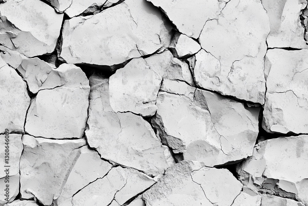 Poster seamless rough cracked white wall, showcasing various sizes of broken pieces and textures. the surfa