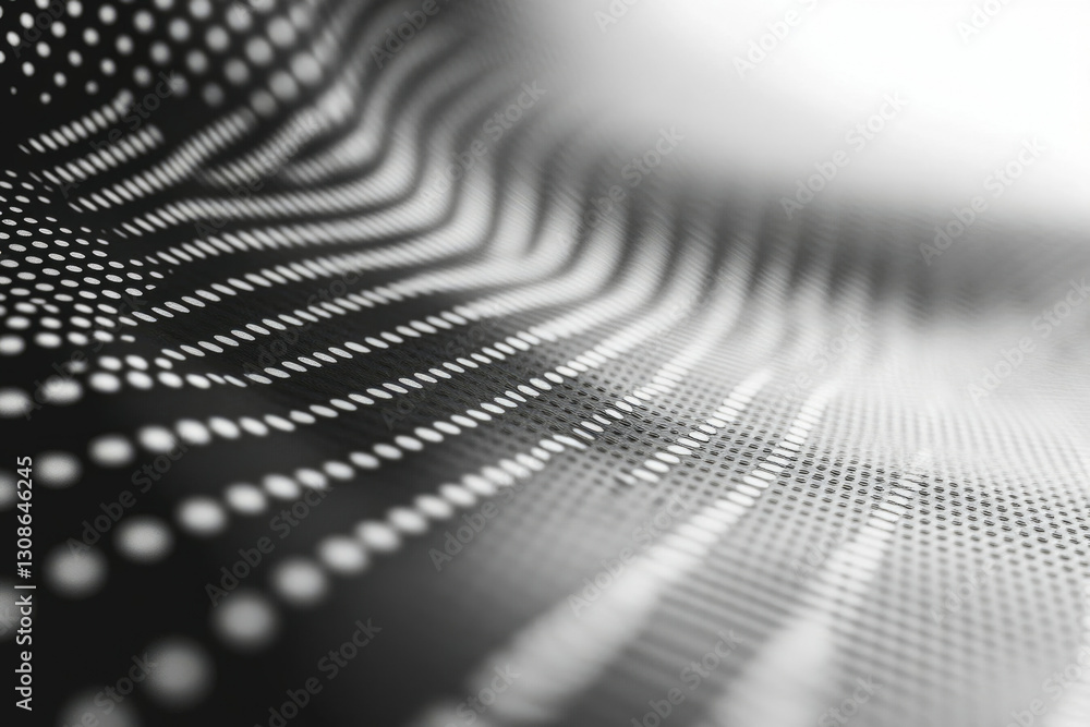 Poster Abstract grayscale image of a wavy surface with a dotted pattern, suggesting technology or data visualization.