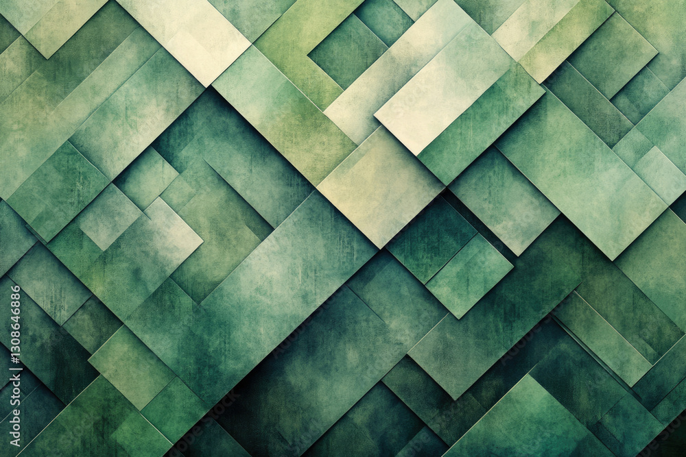 Poster Abstract geometric background with overlapping green and beige squares, creating a textured, vintage aesthetic.