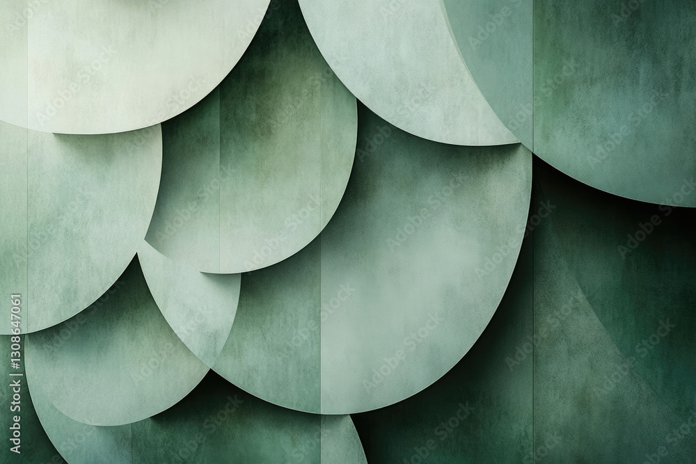 Poster Abstract image featuring overlapping, textured, sage green circles creating a layered, artistic effect.