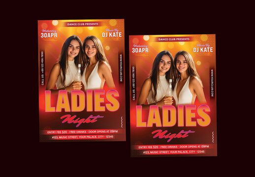Ladies Night Party, Editable Flyer or Poster for Disco, Club and Upcoming Night Events.