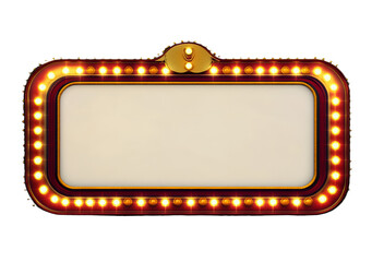 Retro marquee sign with lights, featuring a large blank space for custom messages, framed by a red and gold border. Isolated on transparent background, png.