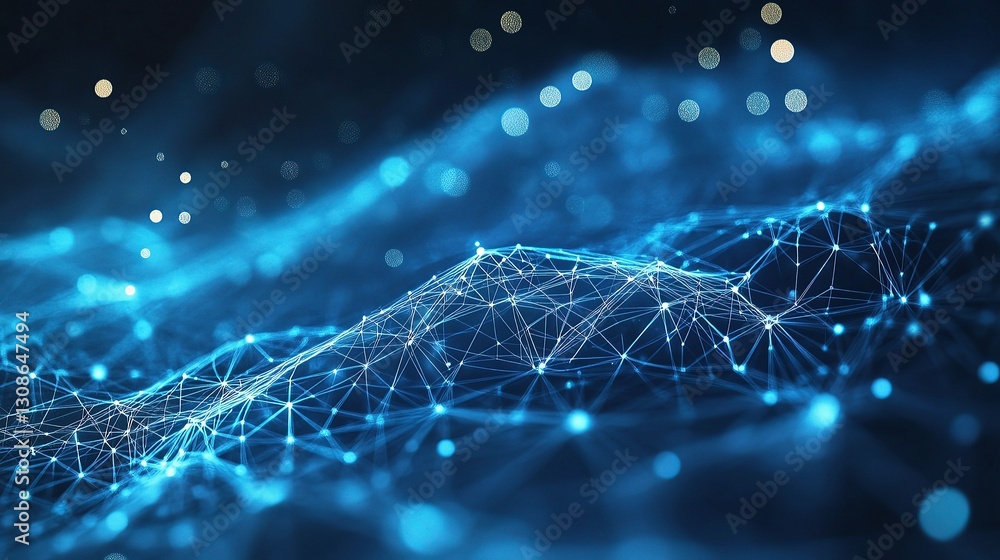 Poster abstract blue background with interconnected lines and dots