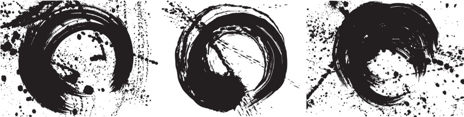 円　墨素材　手書きの毛筆イラスト