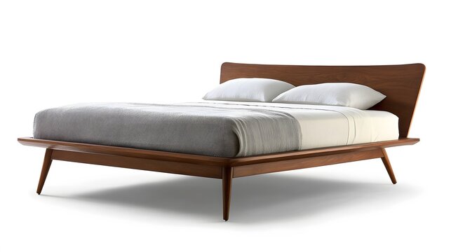 Serene Bedroom Interior: A modern wooden bed commands attention, inviting relaxation with its minimalist design and cozy comfort, a true embodiment of refined tranquility.