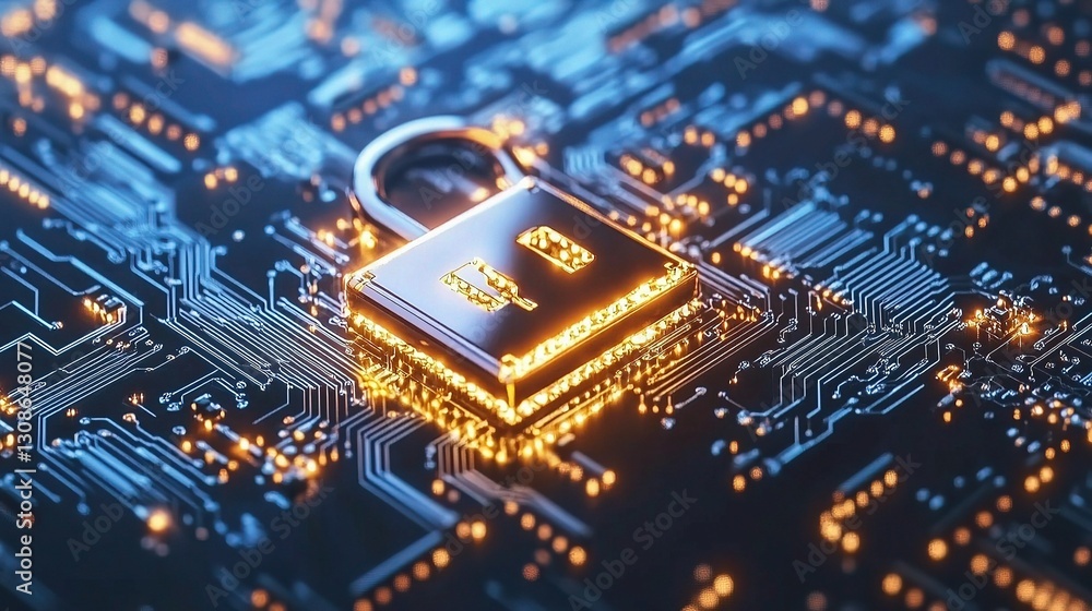 Aufkleber digital lock on circuit board background for cybersecurity concept