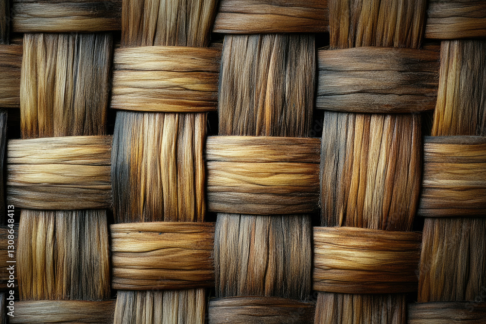 Poster close-up of intricately woven brown wicker, showcasing texture and pattern.