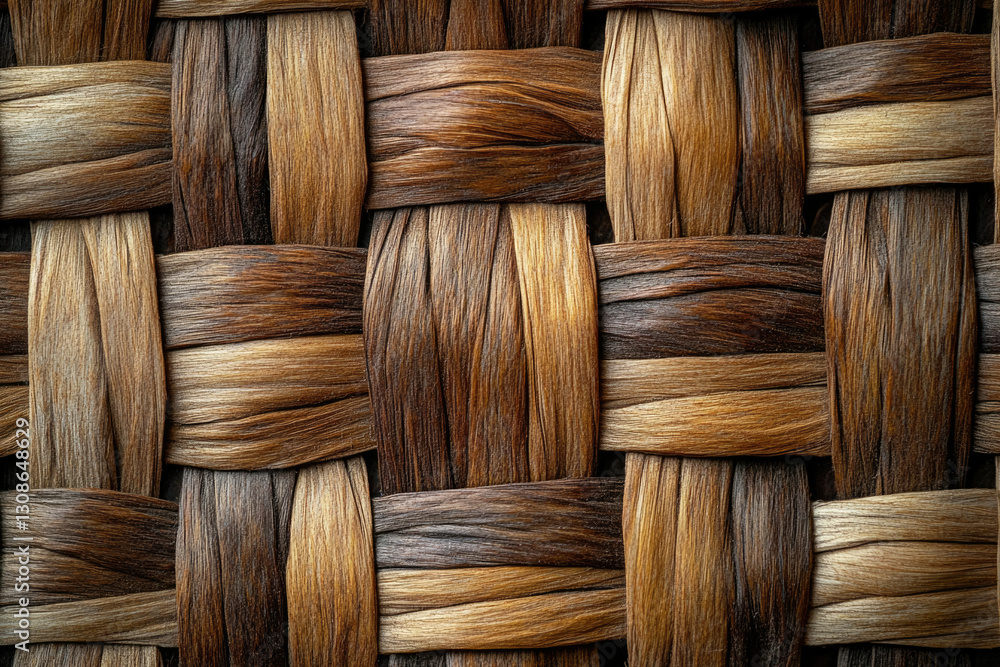 Poster Intricate woven texture of brown and tan natural fibers creating a complex, visually appealing pattern.
