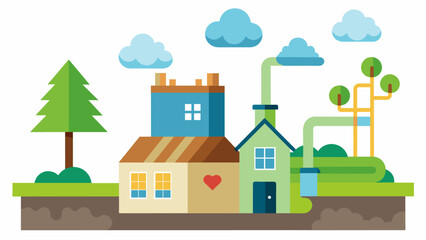 While traditional HVAC systems release pollutants into the air a geothermal heat pump installation boasts lower emissions ensuring a healthier. Vector illustration