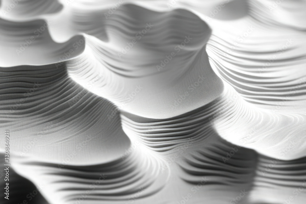 Poster abstract grayscale image depicting a textured, undulating landscape resembling sand dunes or layered