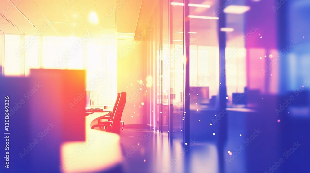 Poster abstract office setting with blurred background and colorful lights