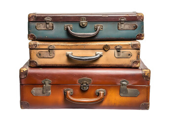 Old suitcases isolated on transparent or white background, png