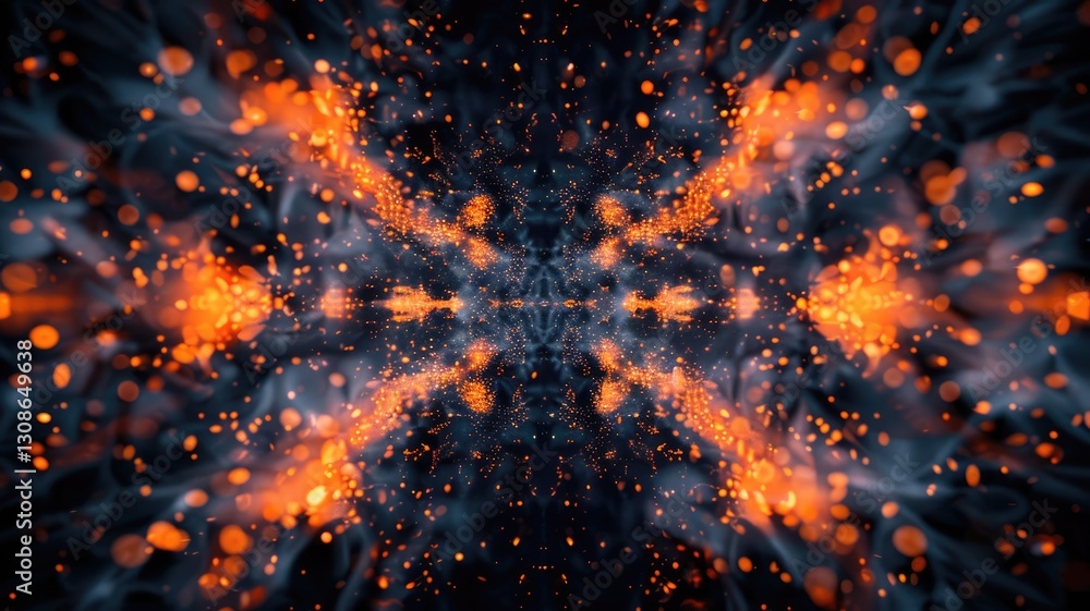 Poster abstract digital background with orange and black glowing particles. futuristic technology and innov