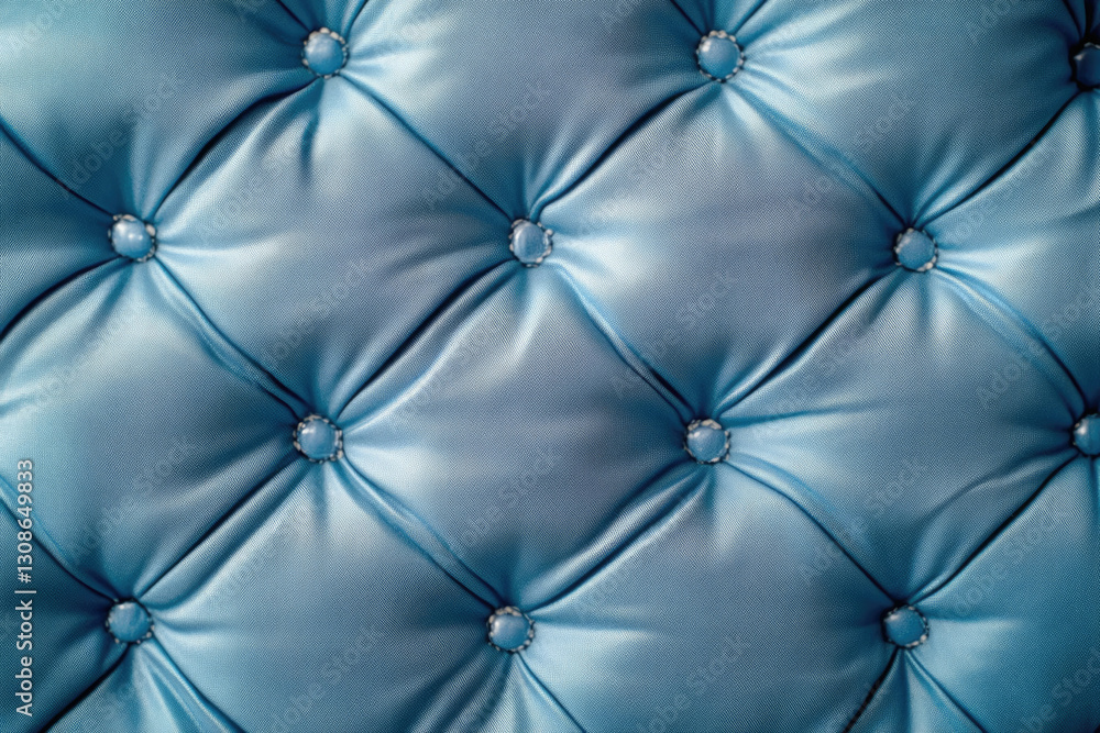 Poster close-up of light blue tufted upholstery with diamond pattern and subtle sheen.