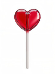 Red Heart-Shaped Lollipop on White Background