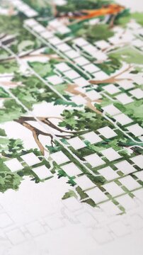 Background process of drawing watercolor painting - family tree. Green paint predominates. Watercolor painting. Creative art workshop. Graphic painting on watercolor paper