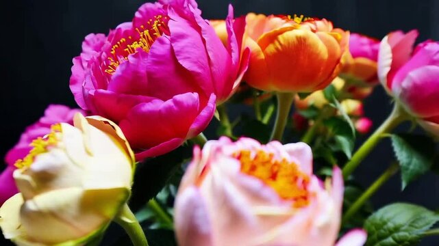 pink and yellow flowers, flowers jn the garden, colorful flowers in the park, slow motion flowers video