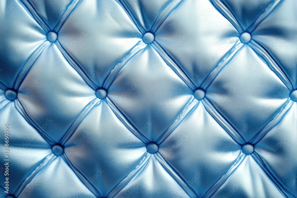 Poster close-up of luxurious light blue tufted upholstery with a diamond pattern and button accents.