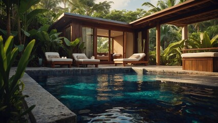 Tropical resort room with private hot tub and garden