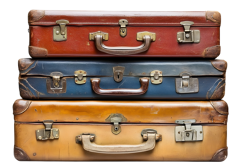 Old suitcases isolated on transparent or white background, png