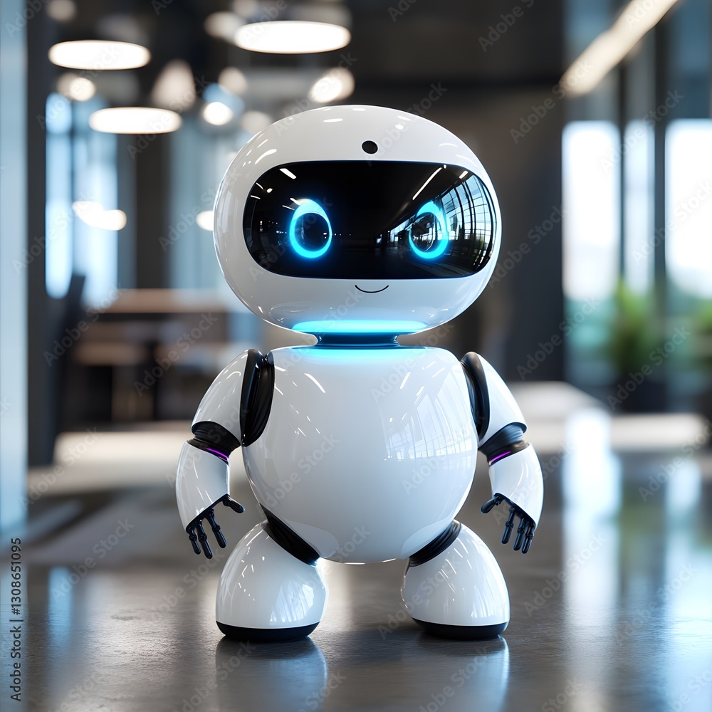 Poster adorable ai robot assistant with a futuristic design and expressive digital face