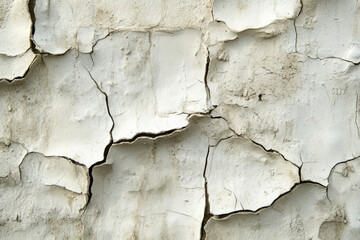 Obraz premium Close-up of cracked, weathered, off-white paint on a surface, showing age and deterioration.