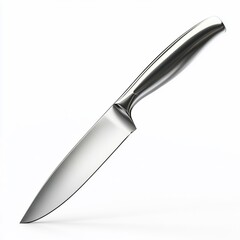 Sleek, modern chef's knife with a stainless steel blade and ergonomic handle, isolated on white background.