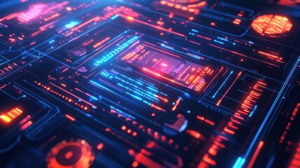 Fototapeta premium Abstract 3D illustration of a system update, with holographic UI elements and digital progress indicators