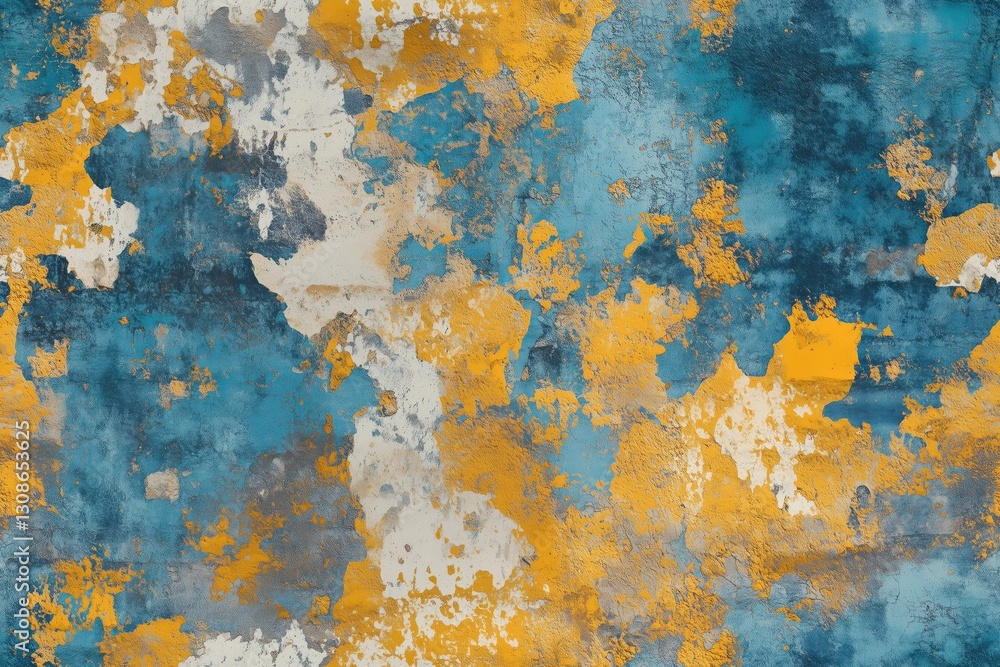 Poster seamless worn paint concrete textured abstract background featuring a blend of blue, gold, and white