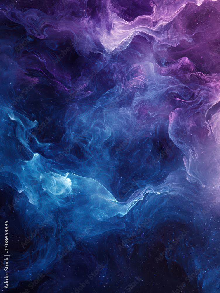 Poster an abstract composition of swirling, ethereal clouds in vibrant shades of indigo and violet, creatin