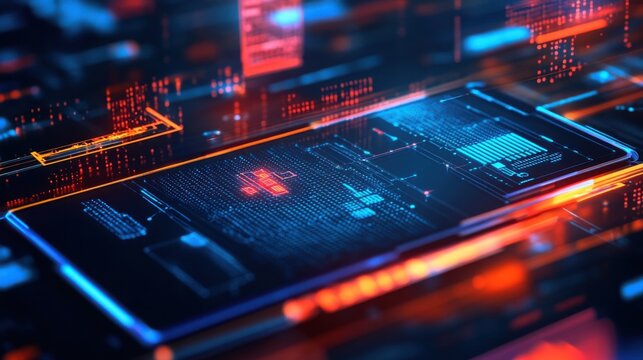 Abstract digital UI showing a security patch update on a mobile device, emphasizing cybersecurity and software improvements