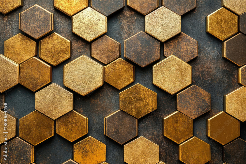 Aufkleber Abstract background with geometric hexagonal pattern in gold and bronze tones.