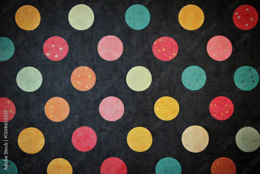 Poster A dark background adorned with a vibrant array of multicolored polka dots.