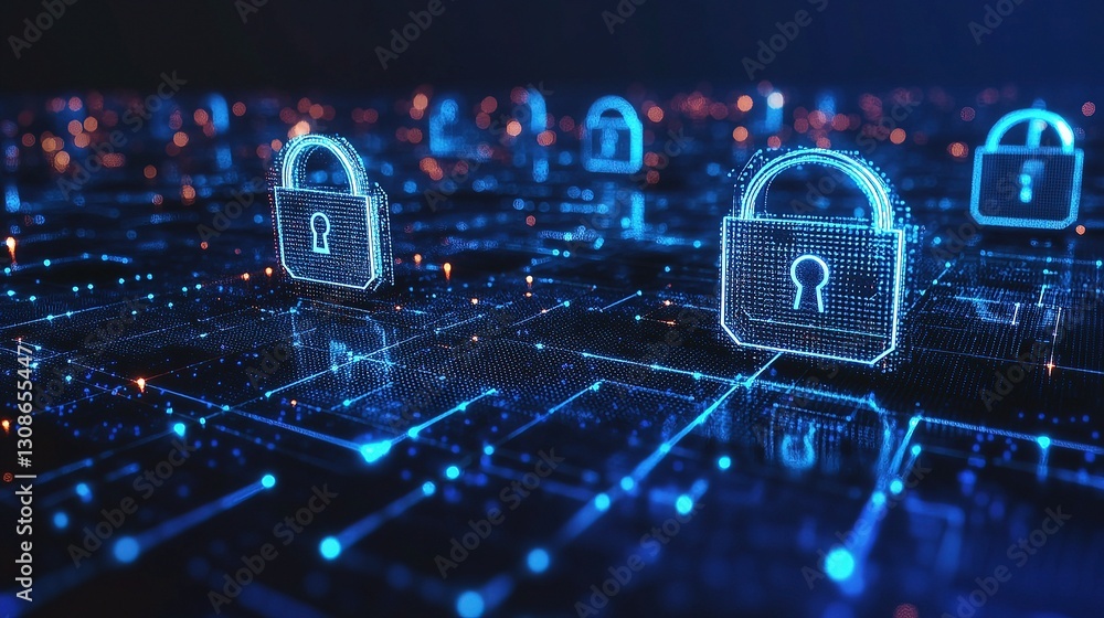 Poster abstract concepts of cybersecurity with polygons and lines