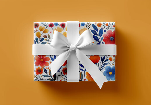 Realistic Gift Box Mockup with Elegant Ribbon, Festive Wrapping, and Holiday Packaging for Branding and Presentations