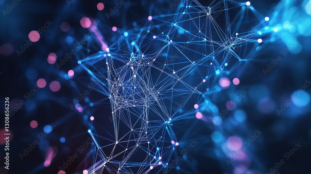 Poster abstract technology background with moving lines and glowing points