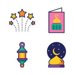 Islamic culture or religion icon and symbol set suitable for Ramadan Kareem Muslim celebration month