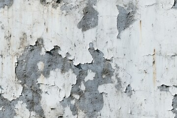 Obraz premium Seamless worn paint concrete weathered wall with peeling paint, showcasing a mix of white and gray textures. The surface appears rough and aged, highlighting the effects of time and exposure.